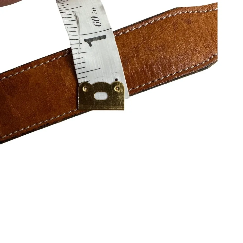 Tony Lama Leather Belt Sz‎ 34 Brown Gold Buckle Made In USA brass Buckle Western